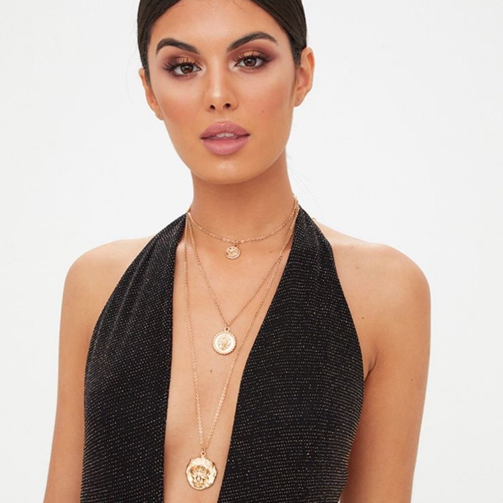 Black/Gold Lurex Plunge Jumpsuit